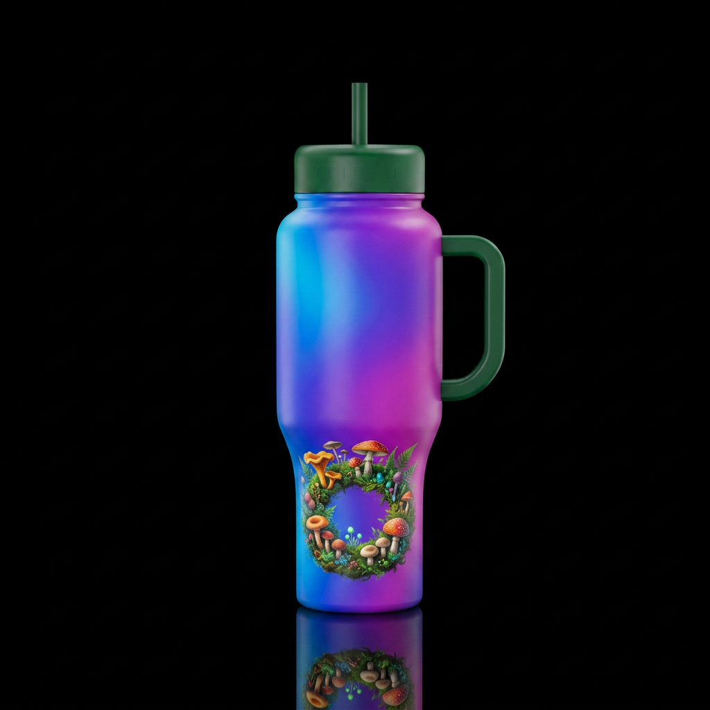 gradient, fairy ring water bottle design