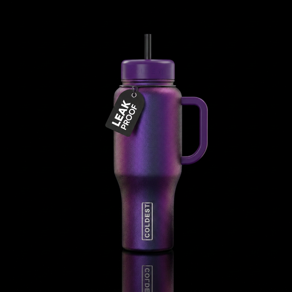 fresh, multichrome, purple water bottle design