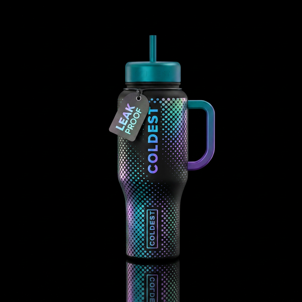 pearlescent, halftone water bottle design
