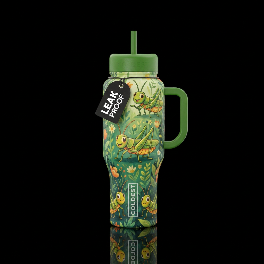 grasshopper, happy mood water bottle design