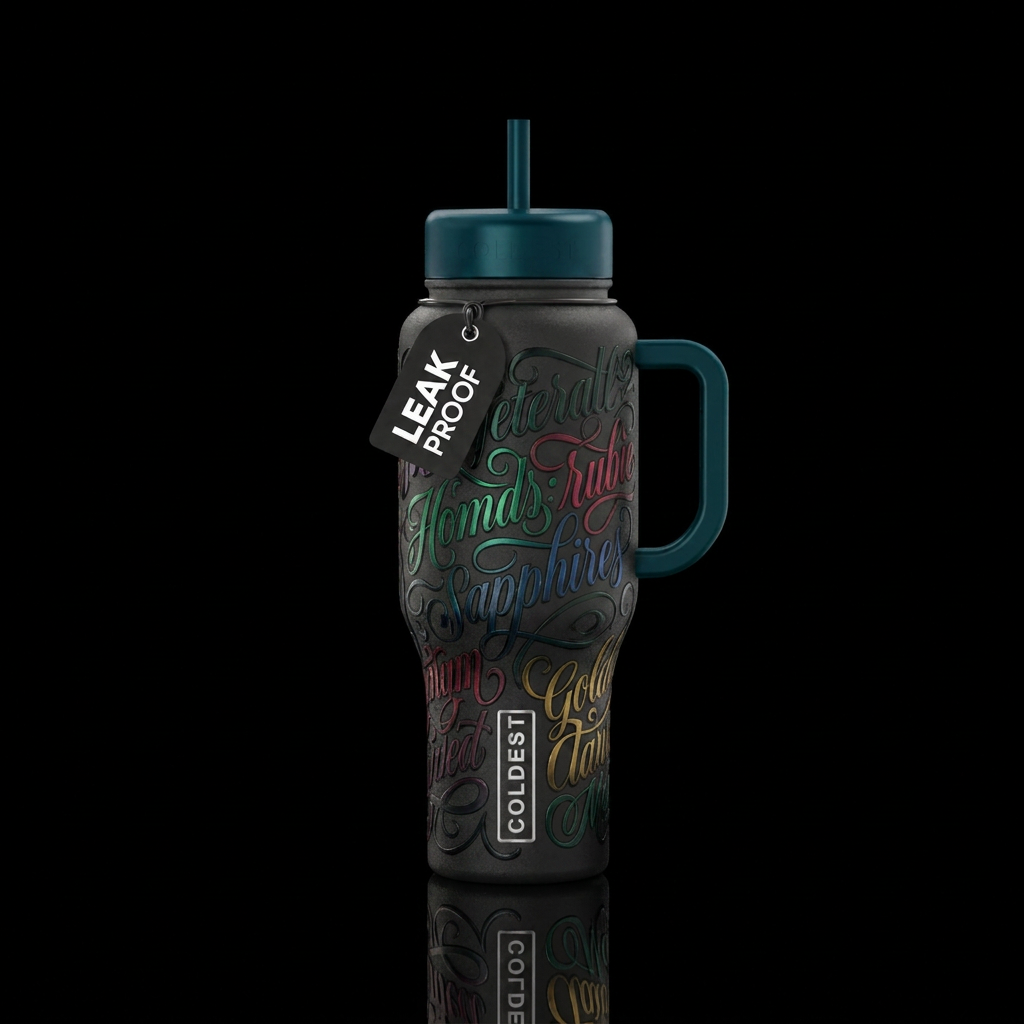 lettering, dark mood water bottle design