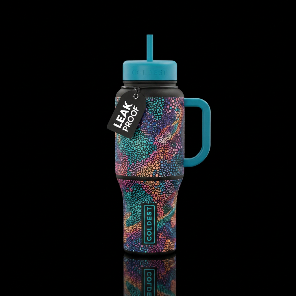 pointillism water bottle design