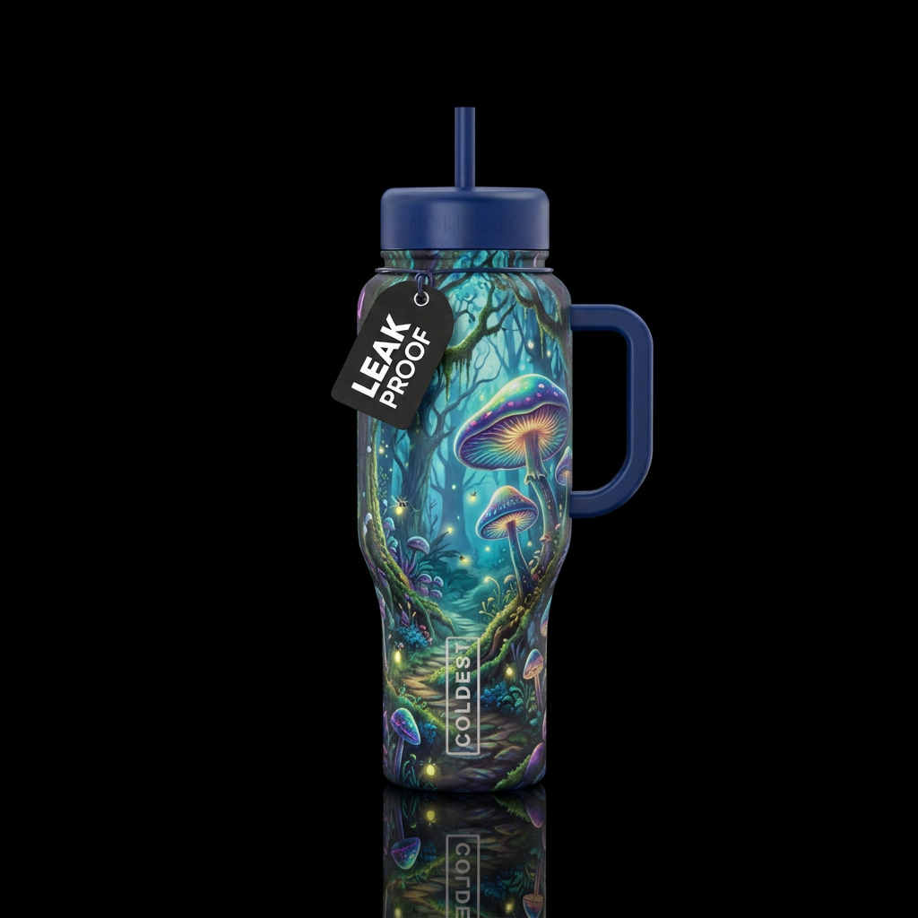 enchanted forest, beautiul, vibrant, magical, fant... water bottle design