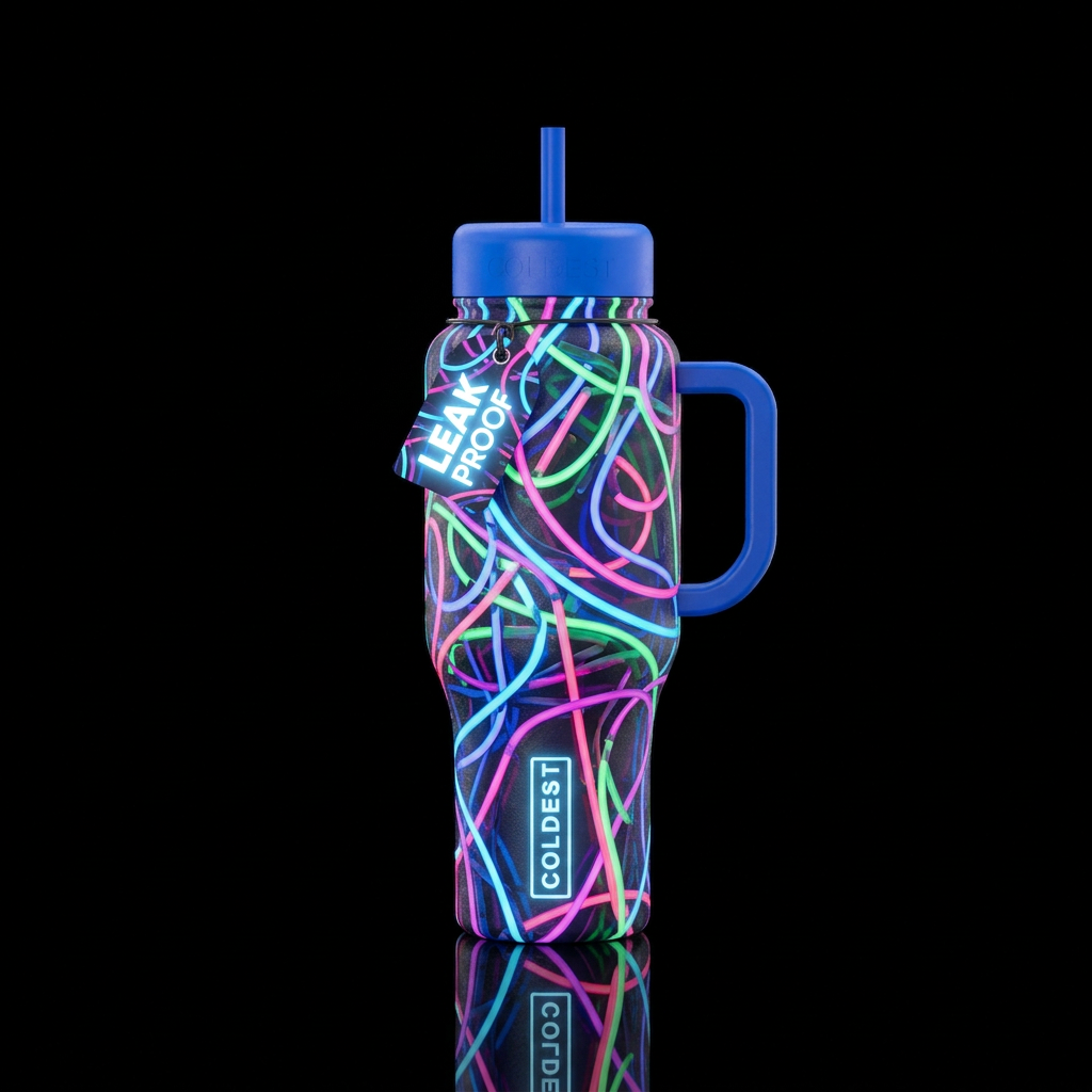 neon lights water bottle design