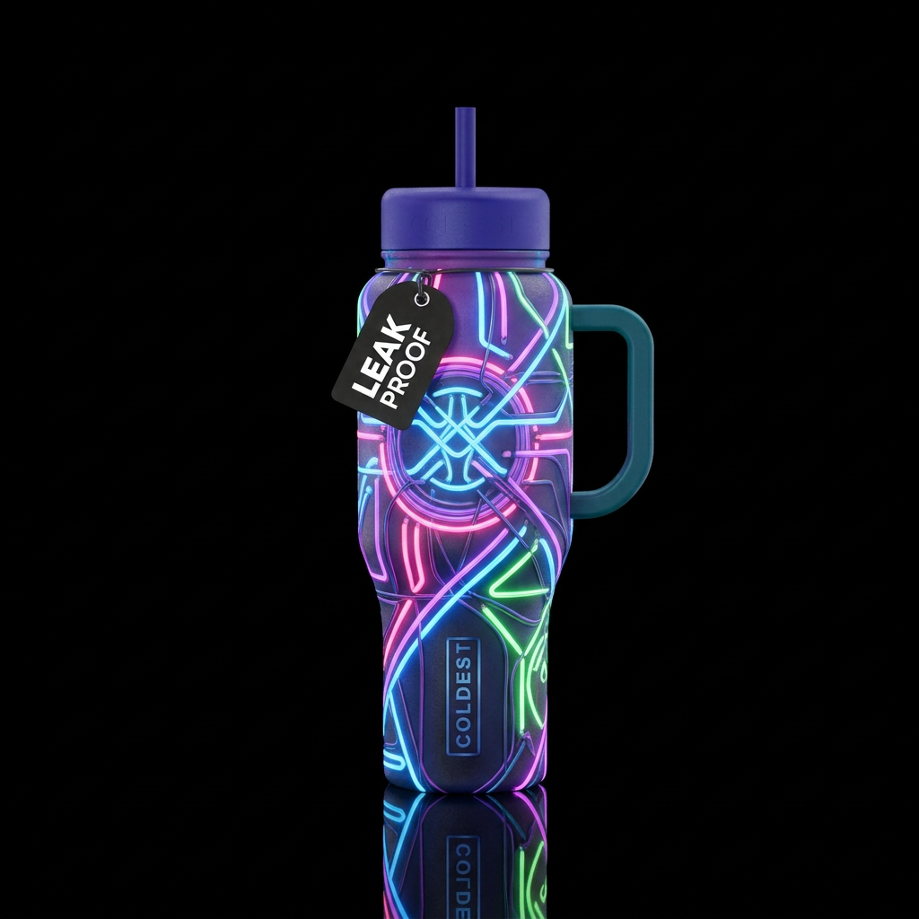 neon lights water bottle design
