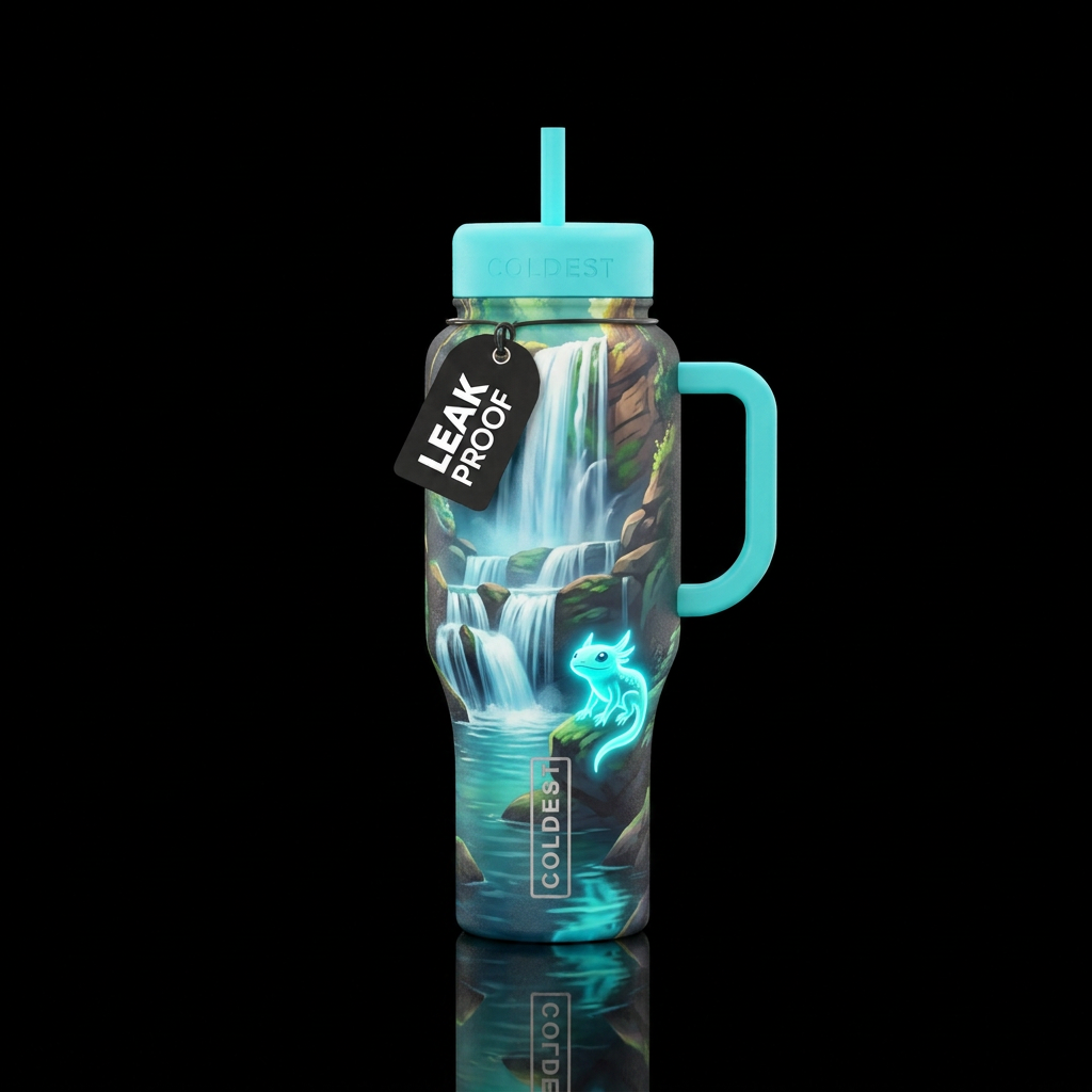 waterfall, glowie water bottle design