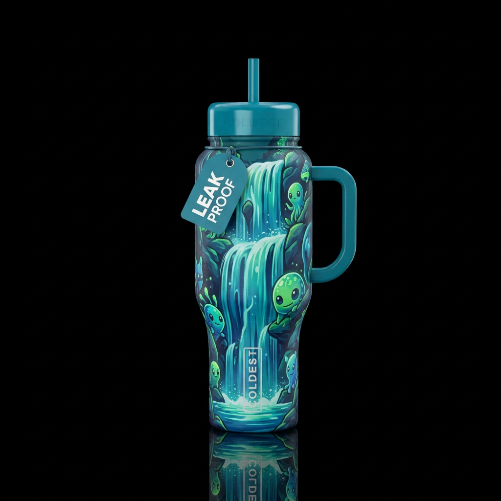 waterfall, glowie water bottle design
