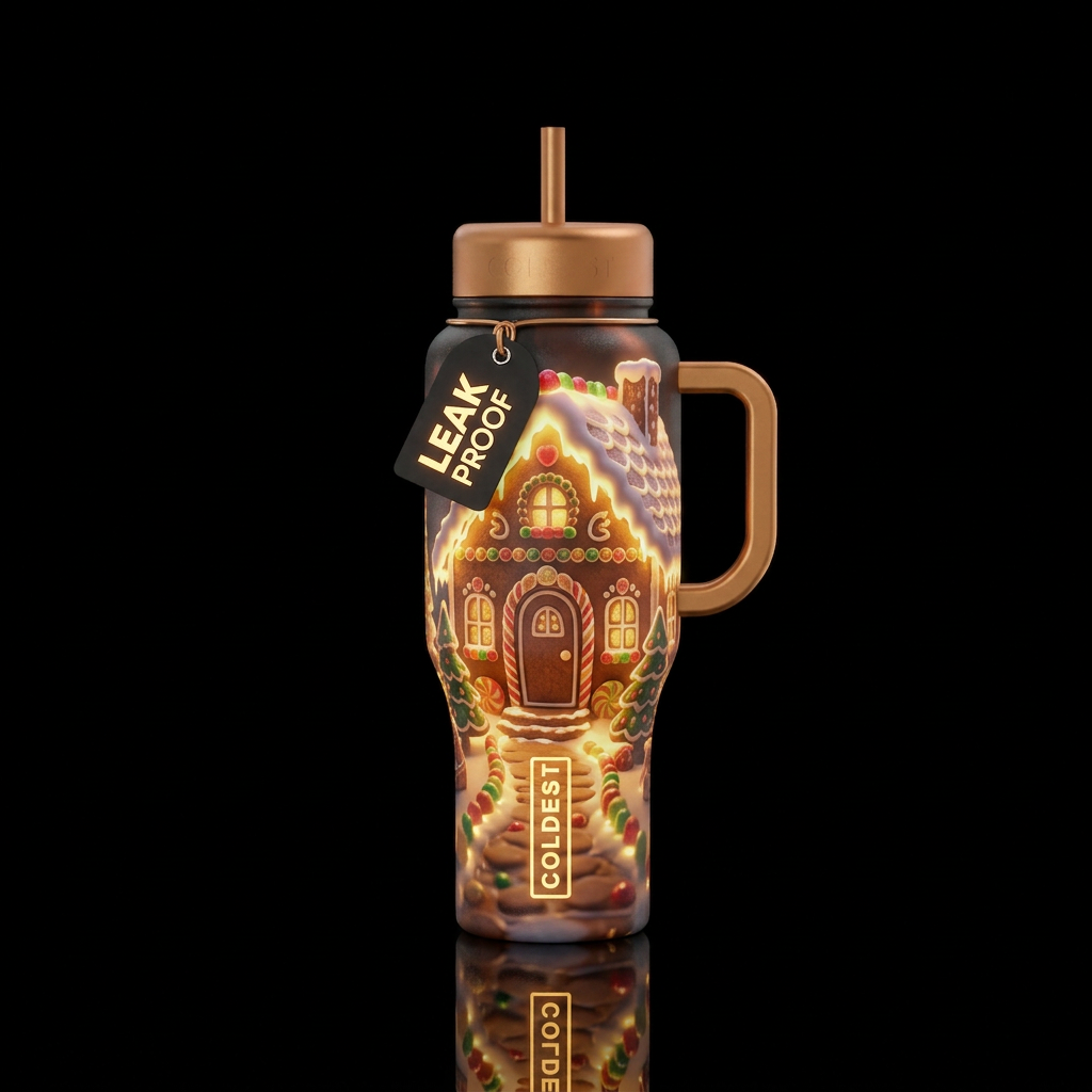Magical gingerbread house, glowie water bottle design