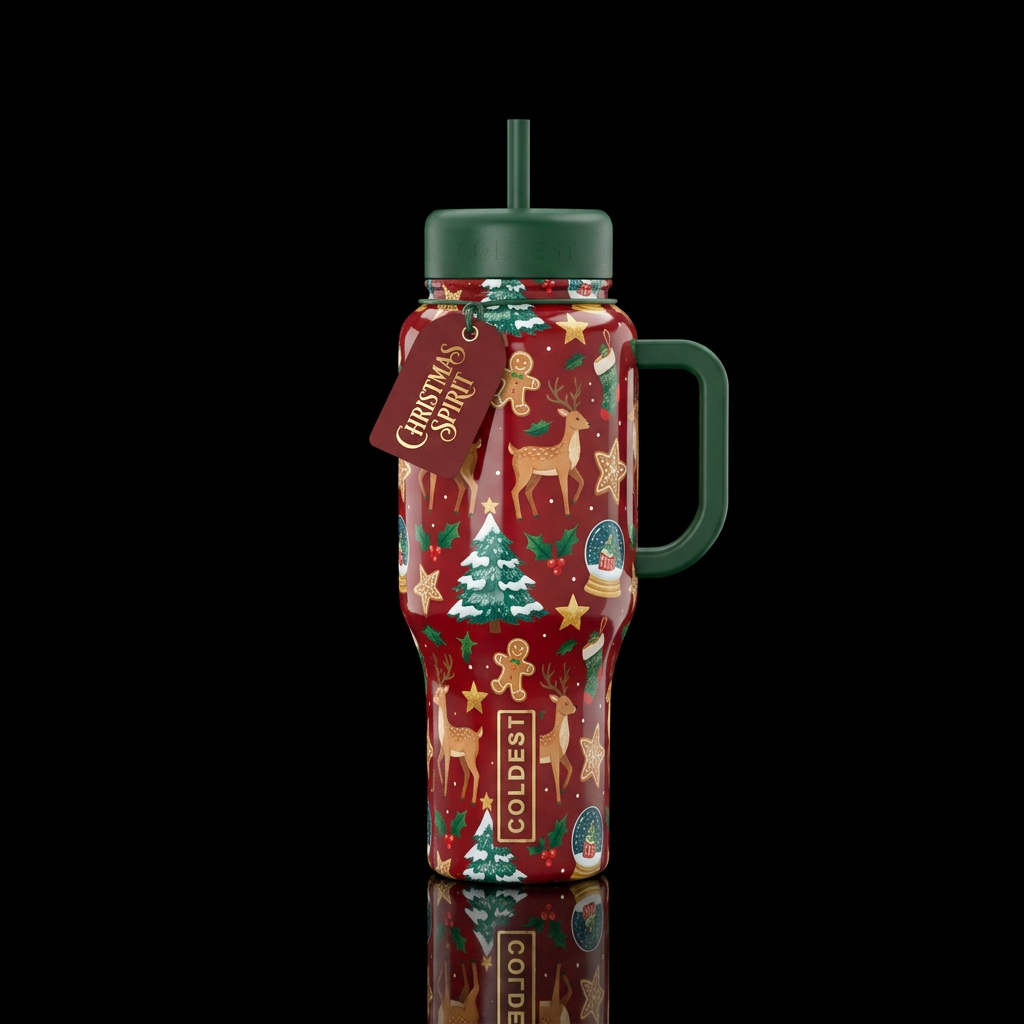 Magical Christmas wrapping paper water bottle design