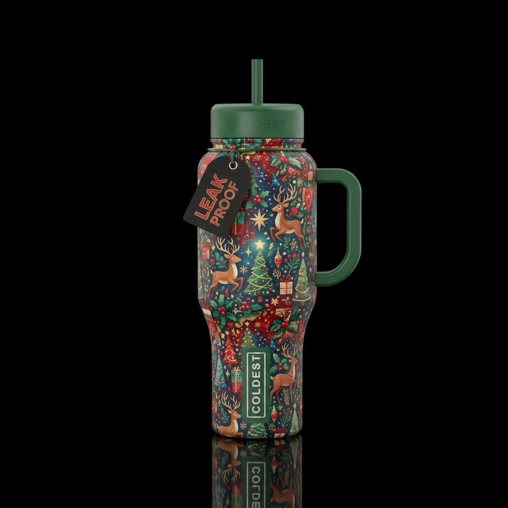 Magical Christmas wrapping paper water bottle design