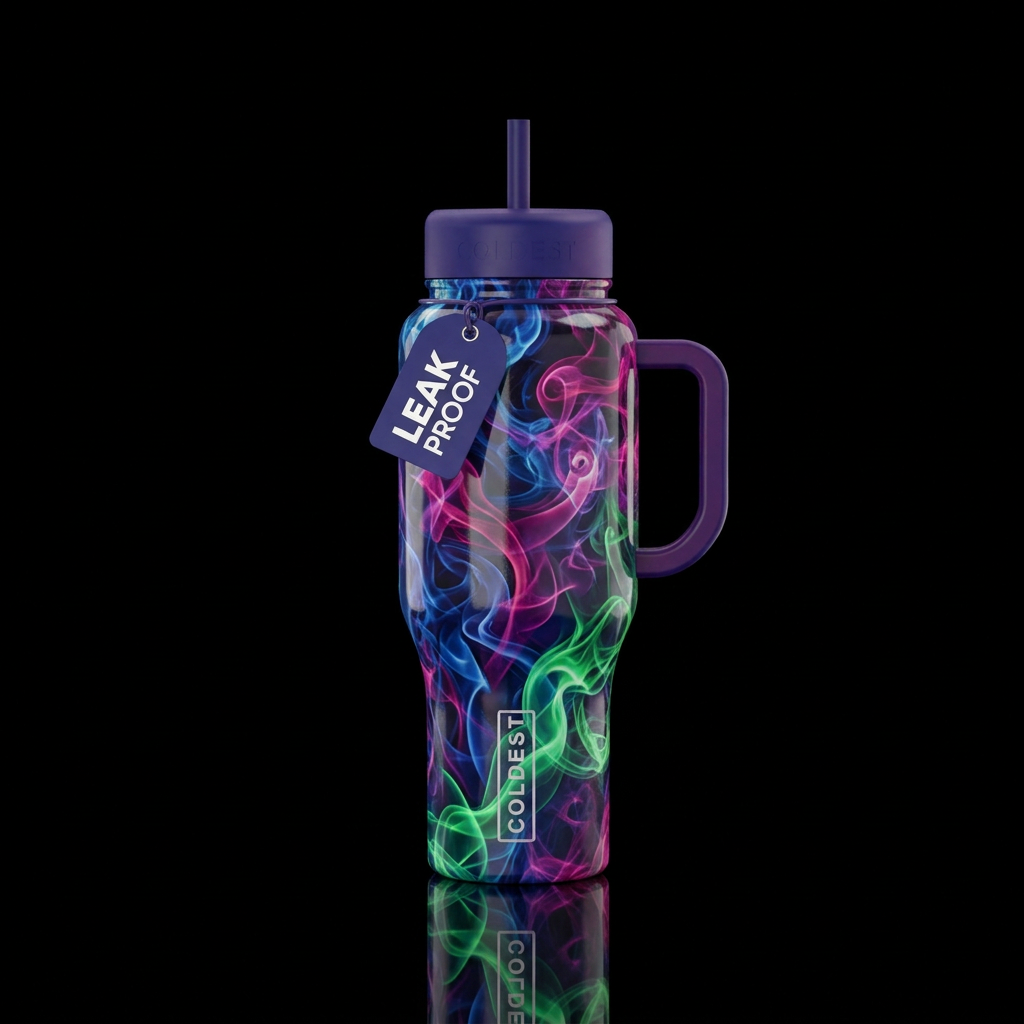 smoke, swirls water bottle design