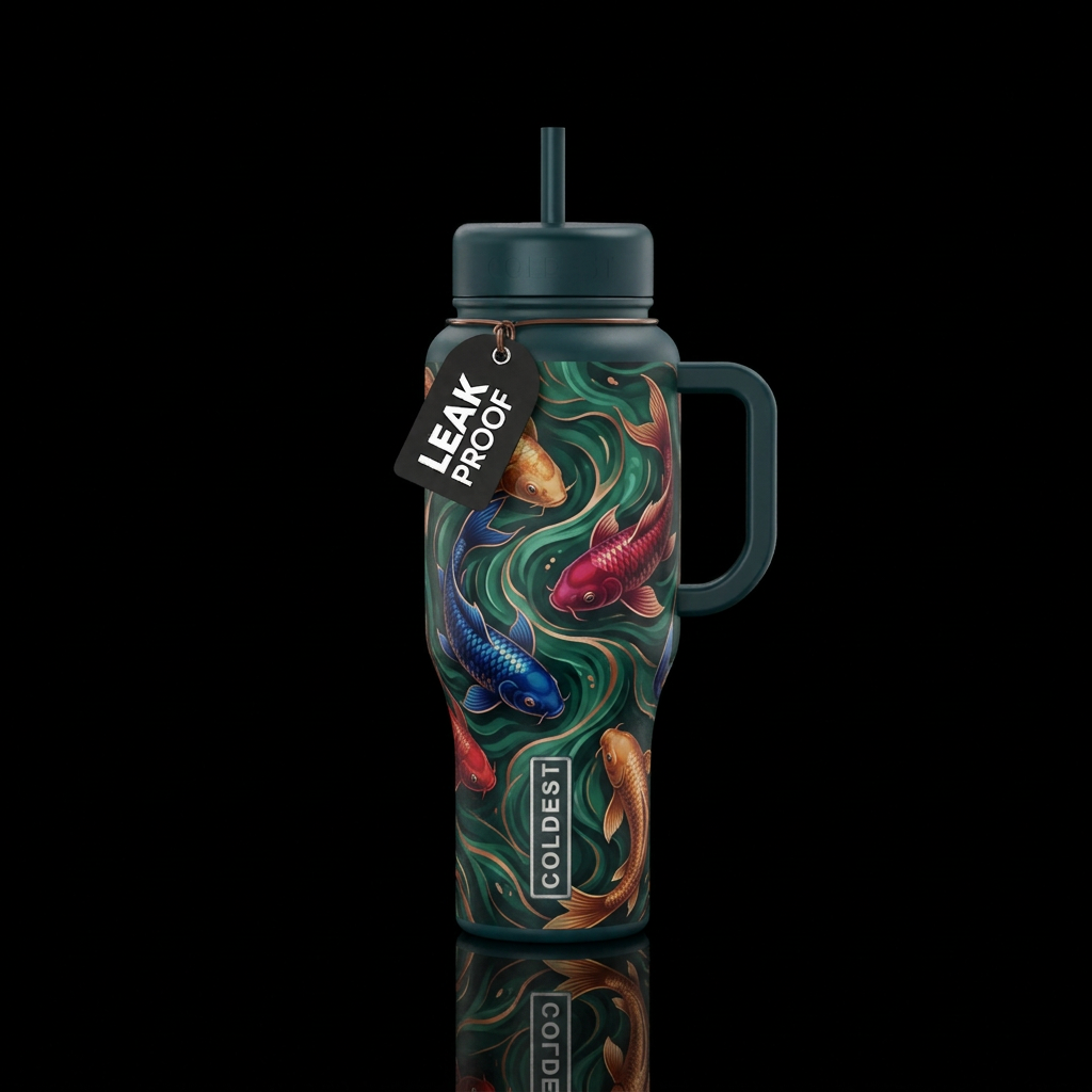 muted, koi fish water bottle design