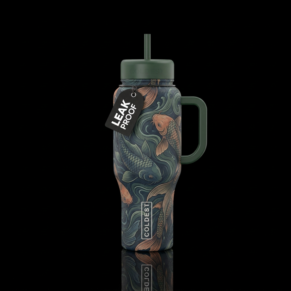 muted, koi fish water bottle design