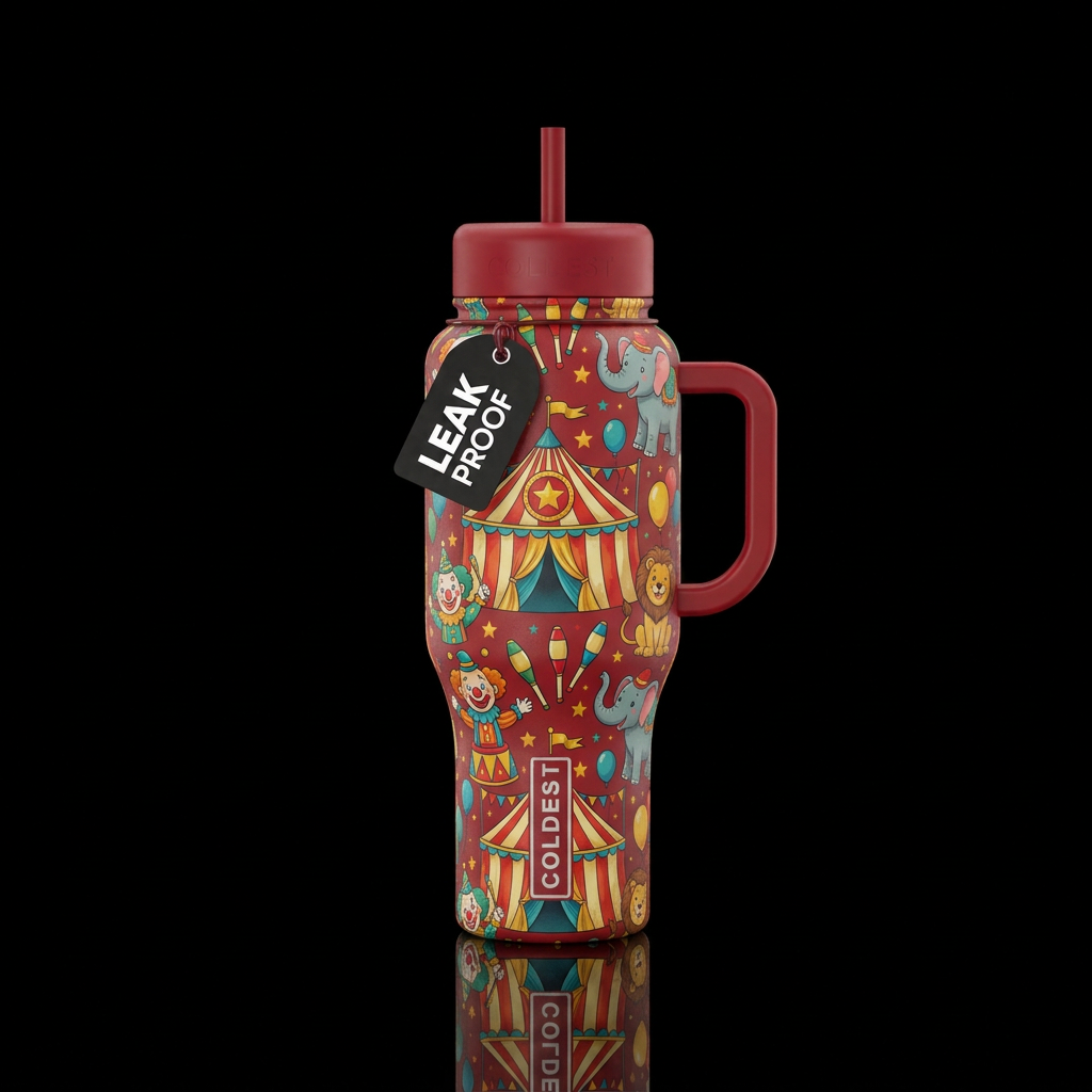 circus, happy mood water bottle design