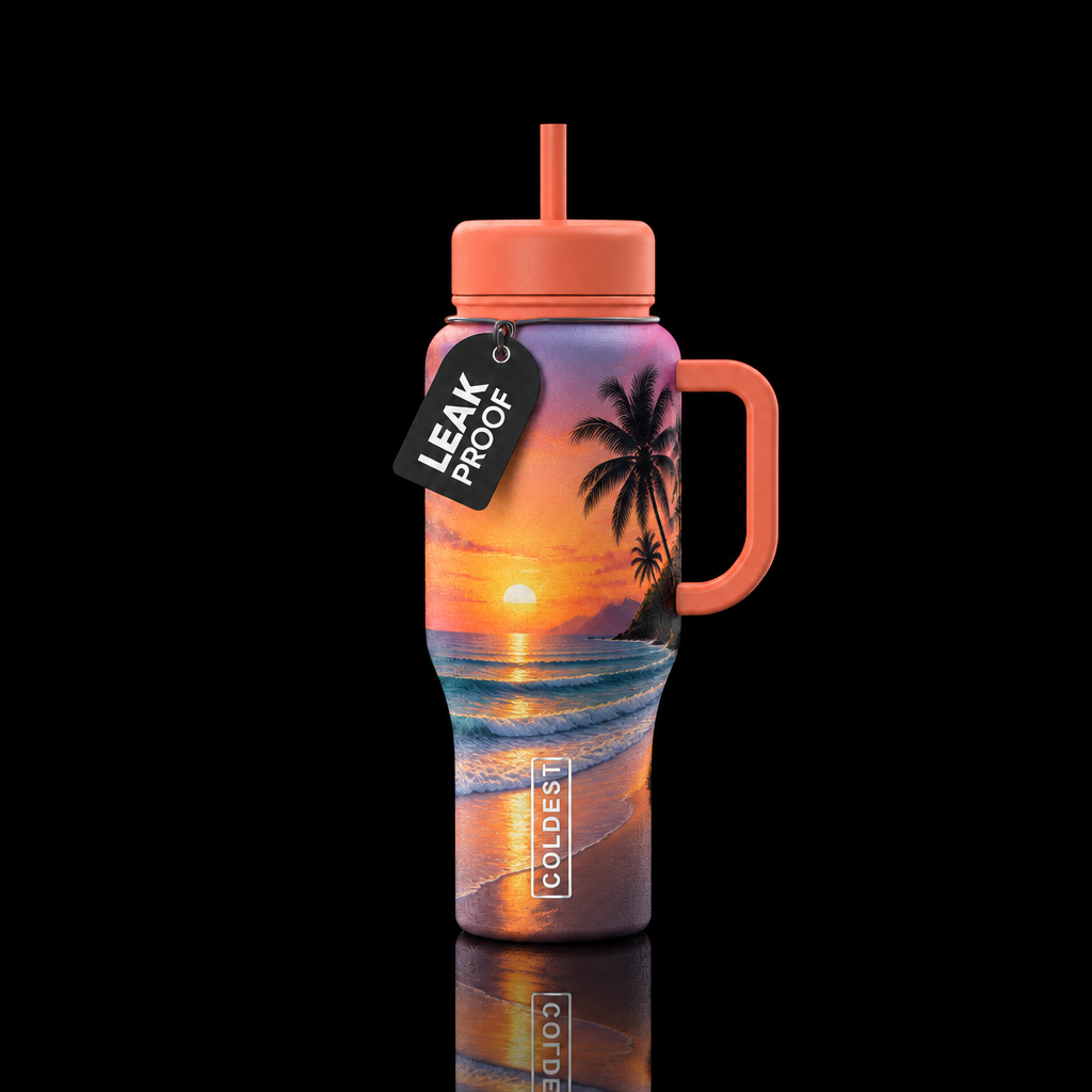 sunset, whimsical, happy mood water bottle design