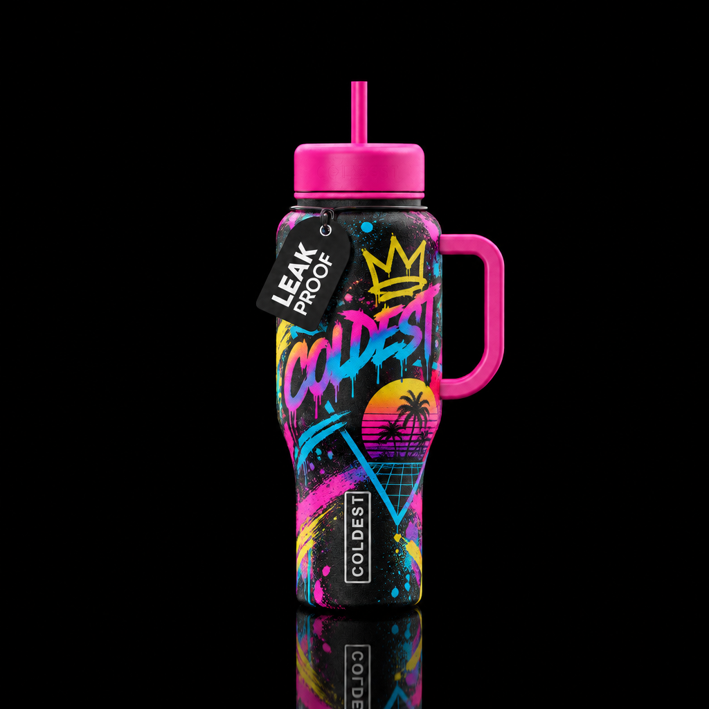 graffiti art, retro 80s water bottle design