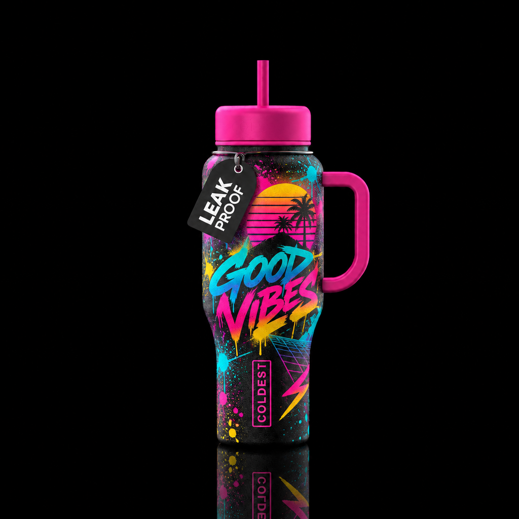 graffiti art, retro 80s water bottle design