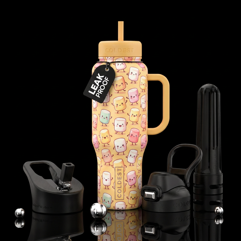 Cute dancing marshmallows water bottle design
