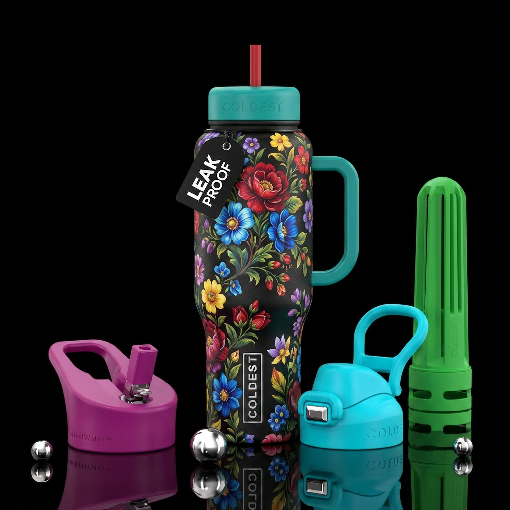 flowers in spiral design around the bottle water bottle design