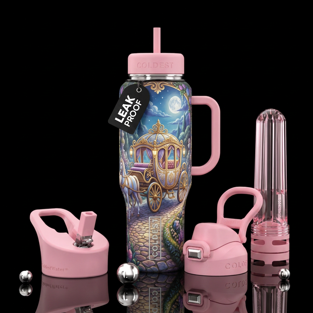 Princess carriage scene water bottle design