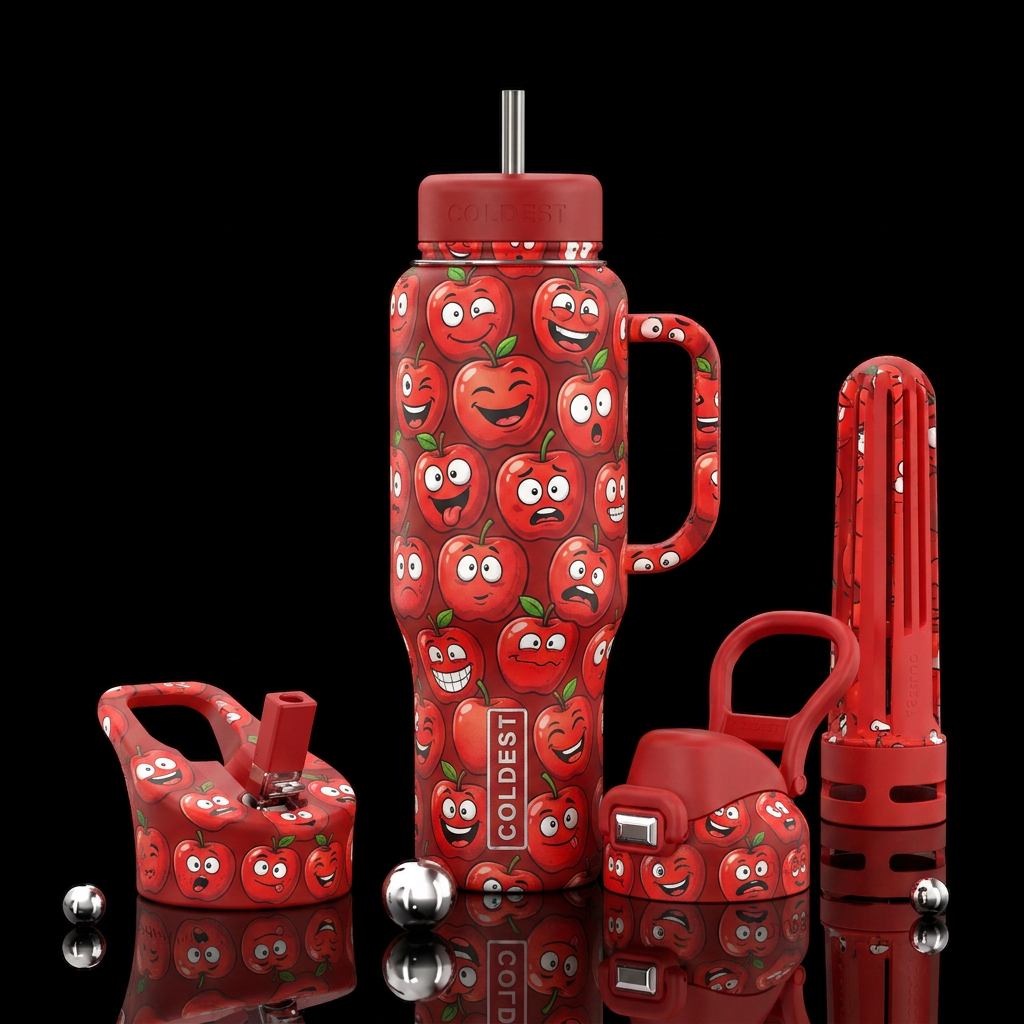Apples with funny faces water bottle design