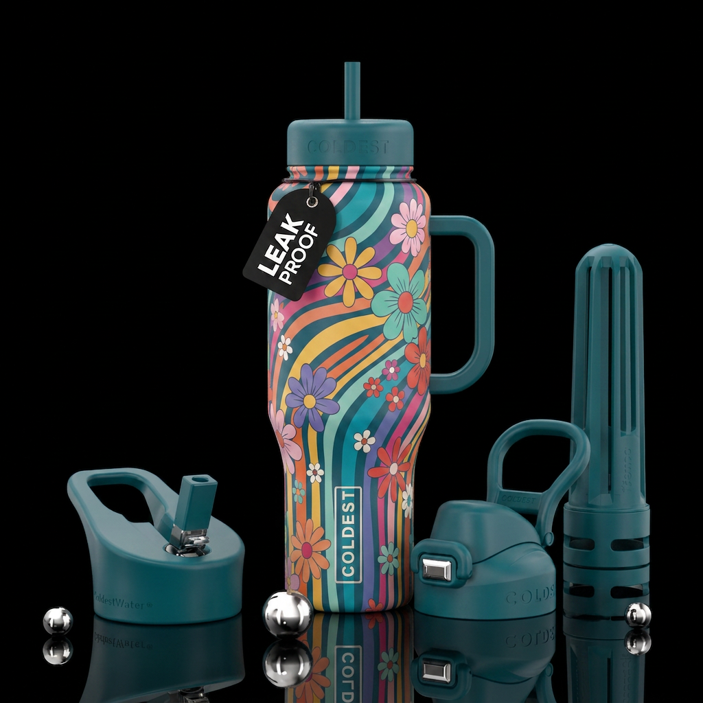 stripes and flowers water bottle design