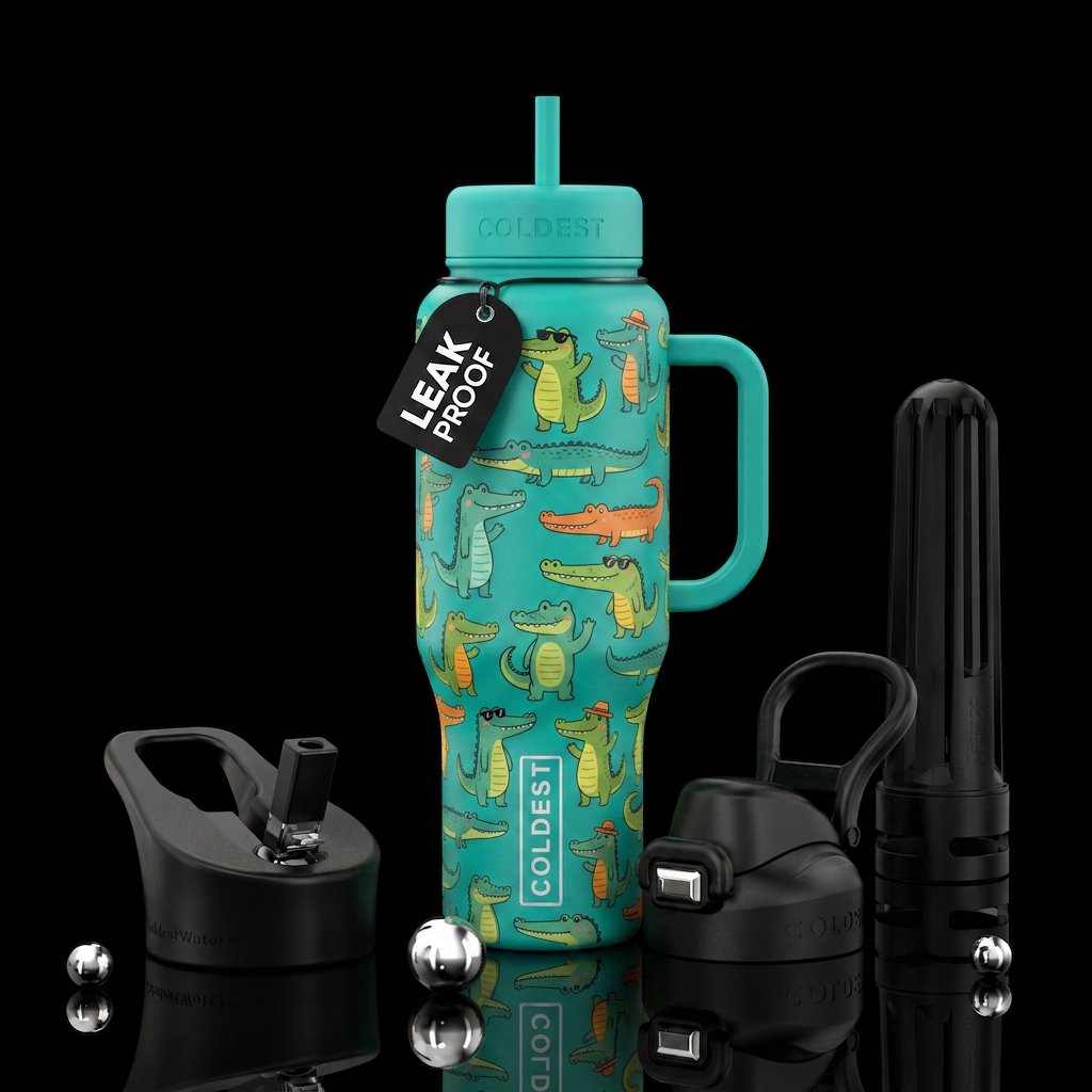 cute alligators water bottle design