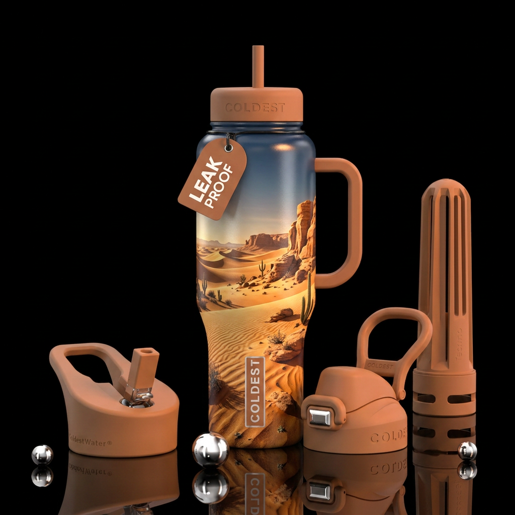 desert scene water bottle design