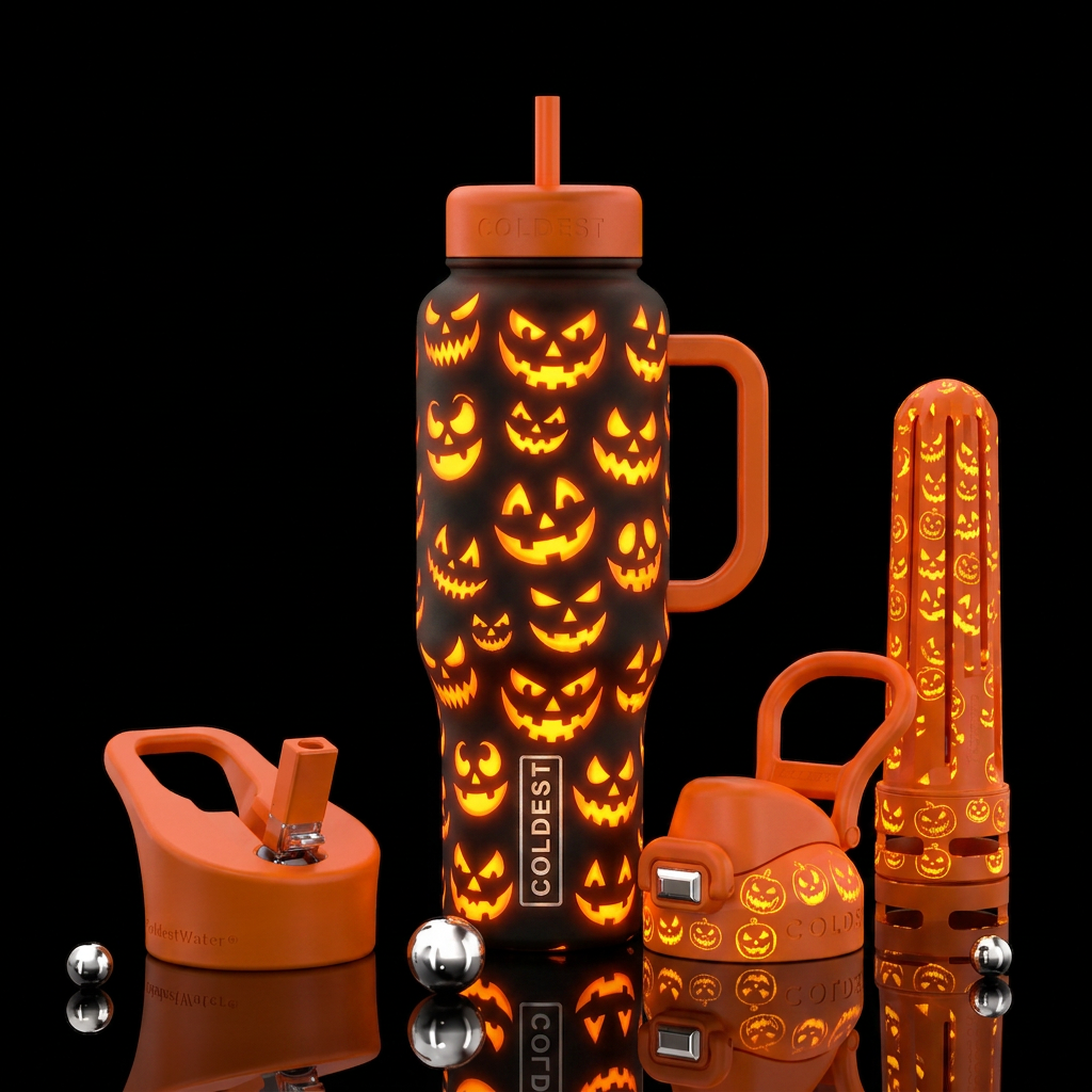 Glowie jack o lantern faces water bottle design