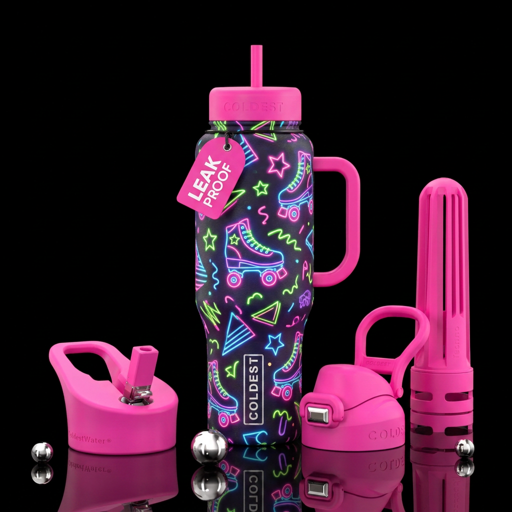 neon skate party water bottle design