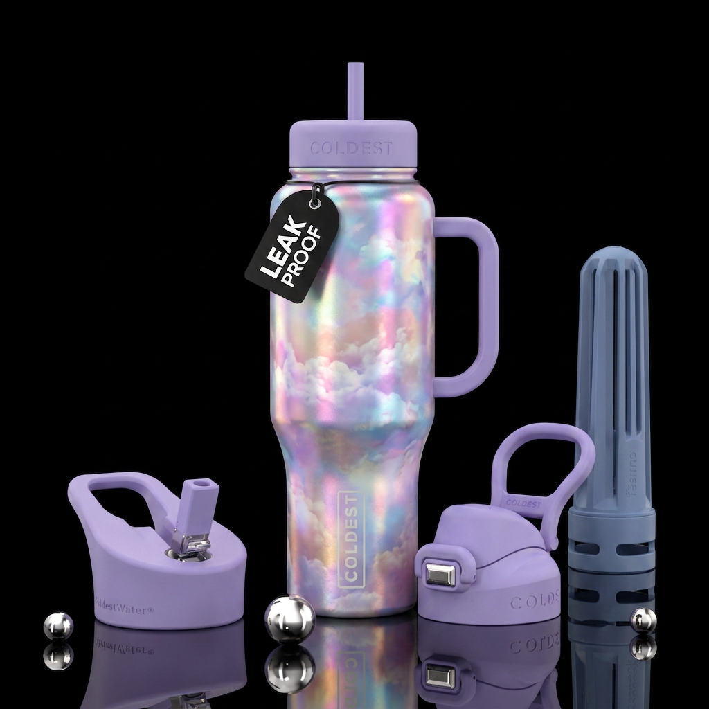clouds iridescence water bottle design