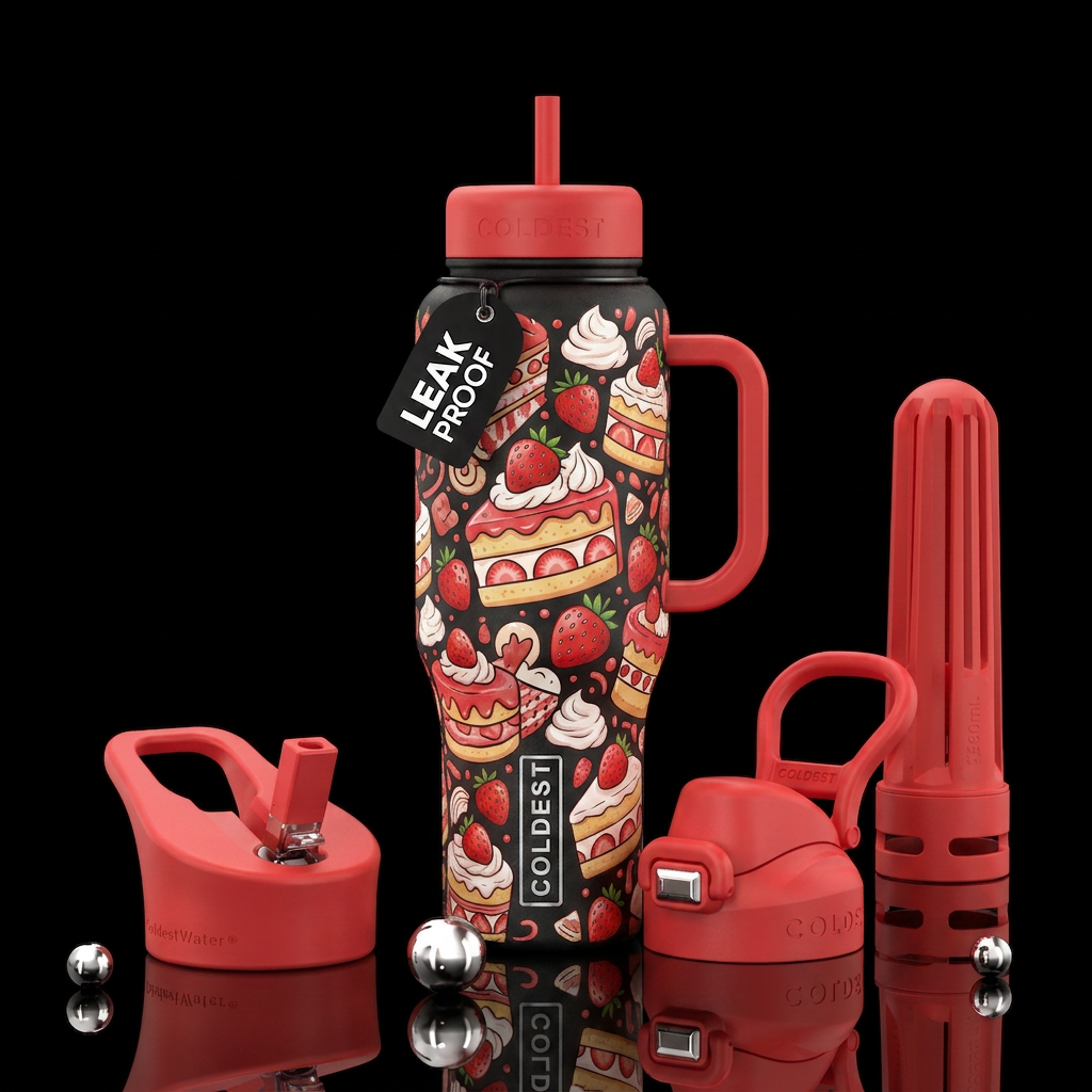 cartoon strawberry shortcake water bottle design