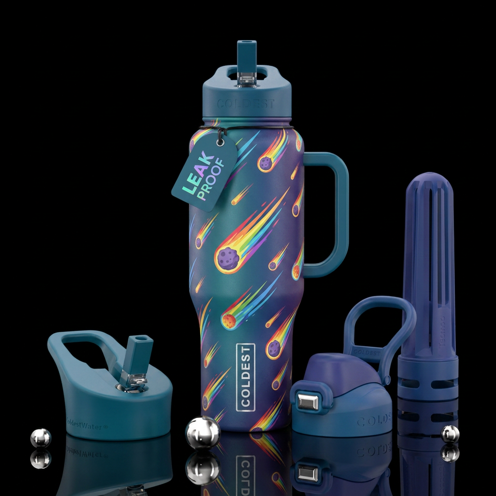 Rainbow meteors water bottle design