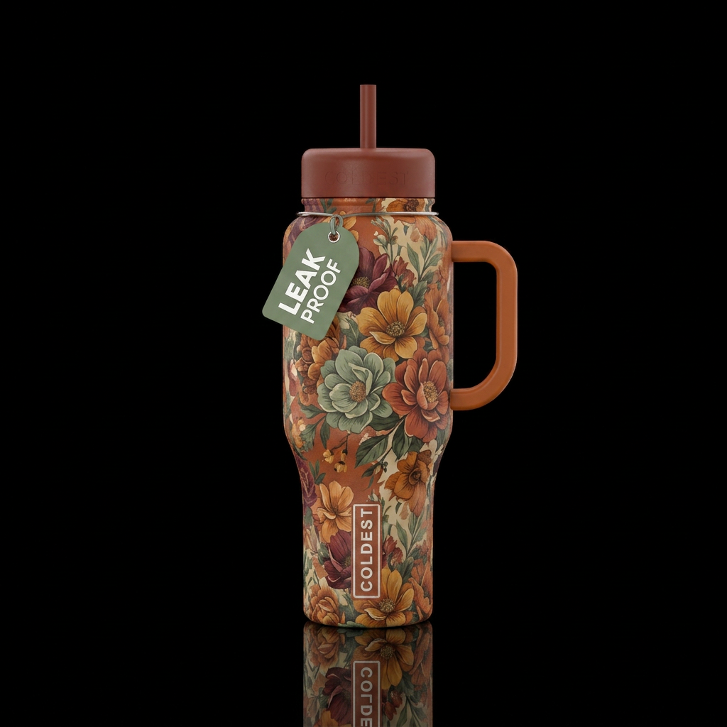 Earthtone flower arrangement water bottle design