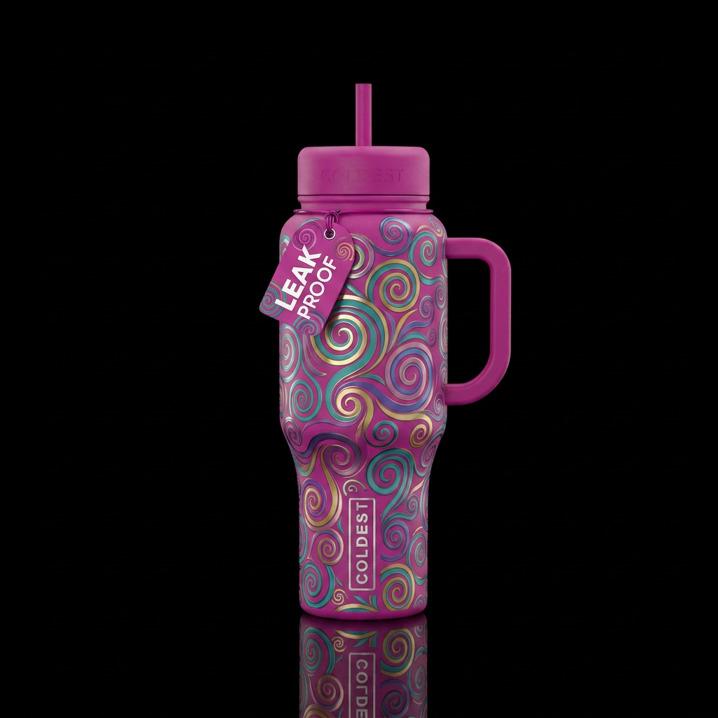 whimsical, spirals water bottle design