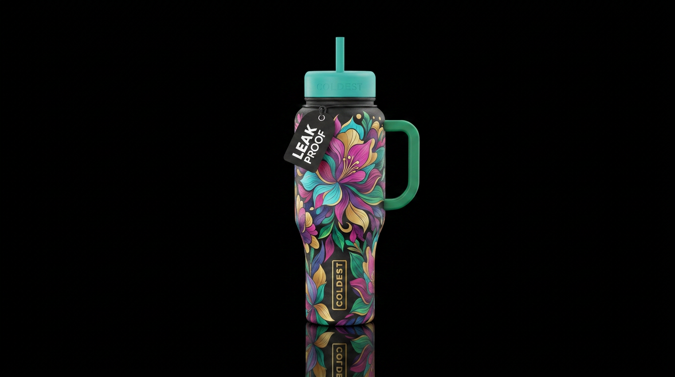 abstract floral water bottle design