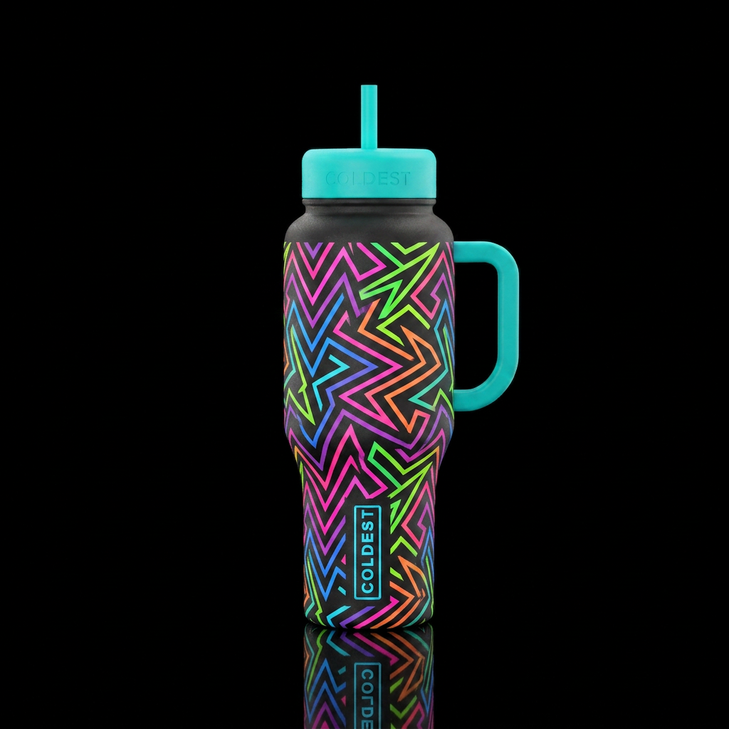 Neon zig zag water bottle design