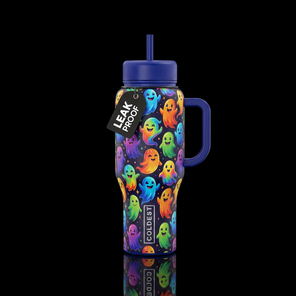 friendly ghosts water bottle design
