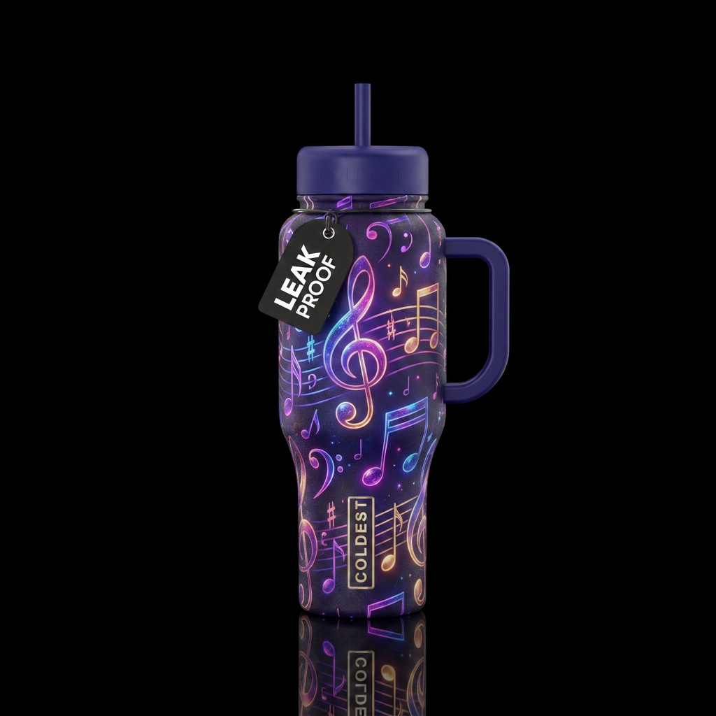 magical, music notes water bottle design