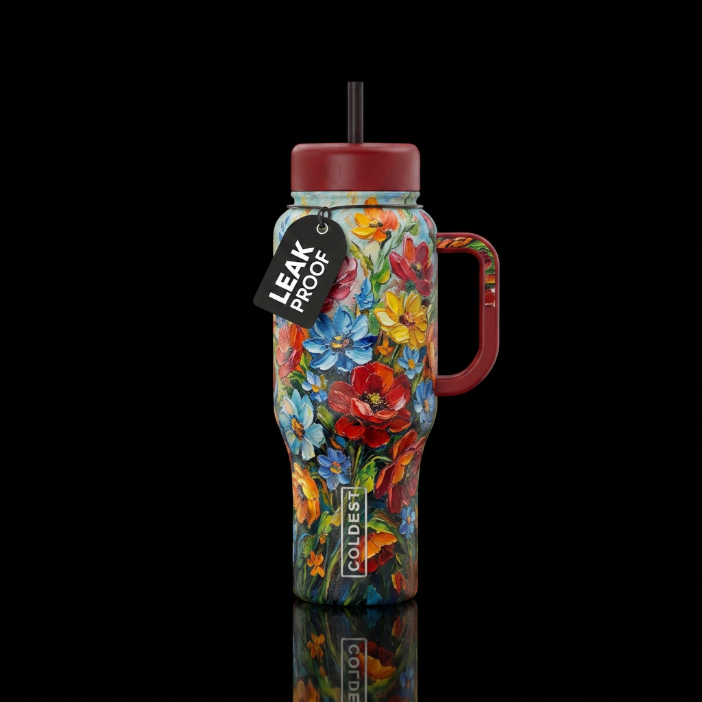 flower, oil painting water bottle design