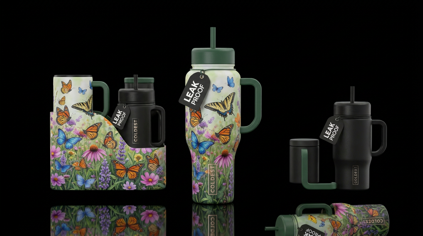 butterfly garden water bottle design