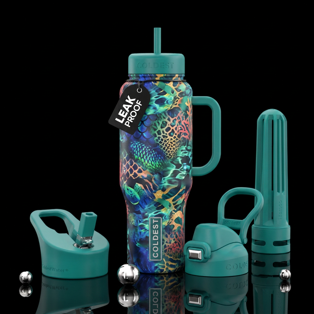 Make a a animal camouflage in the water where's it... water bottle design
