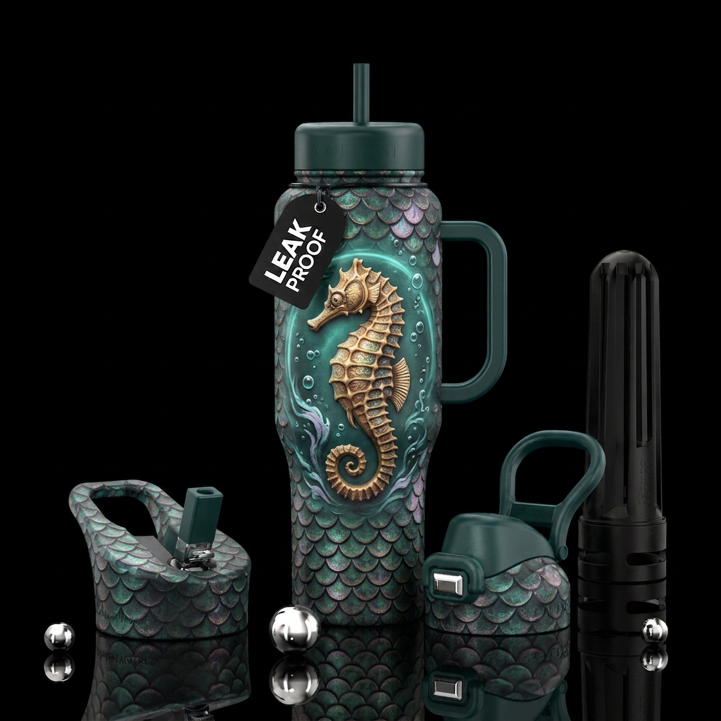 Deep sea green, oxidized copper highlights, royal ... water bottle design