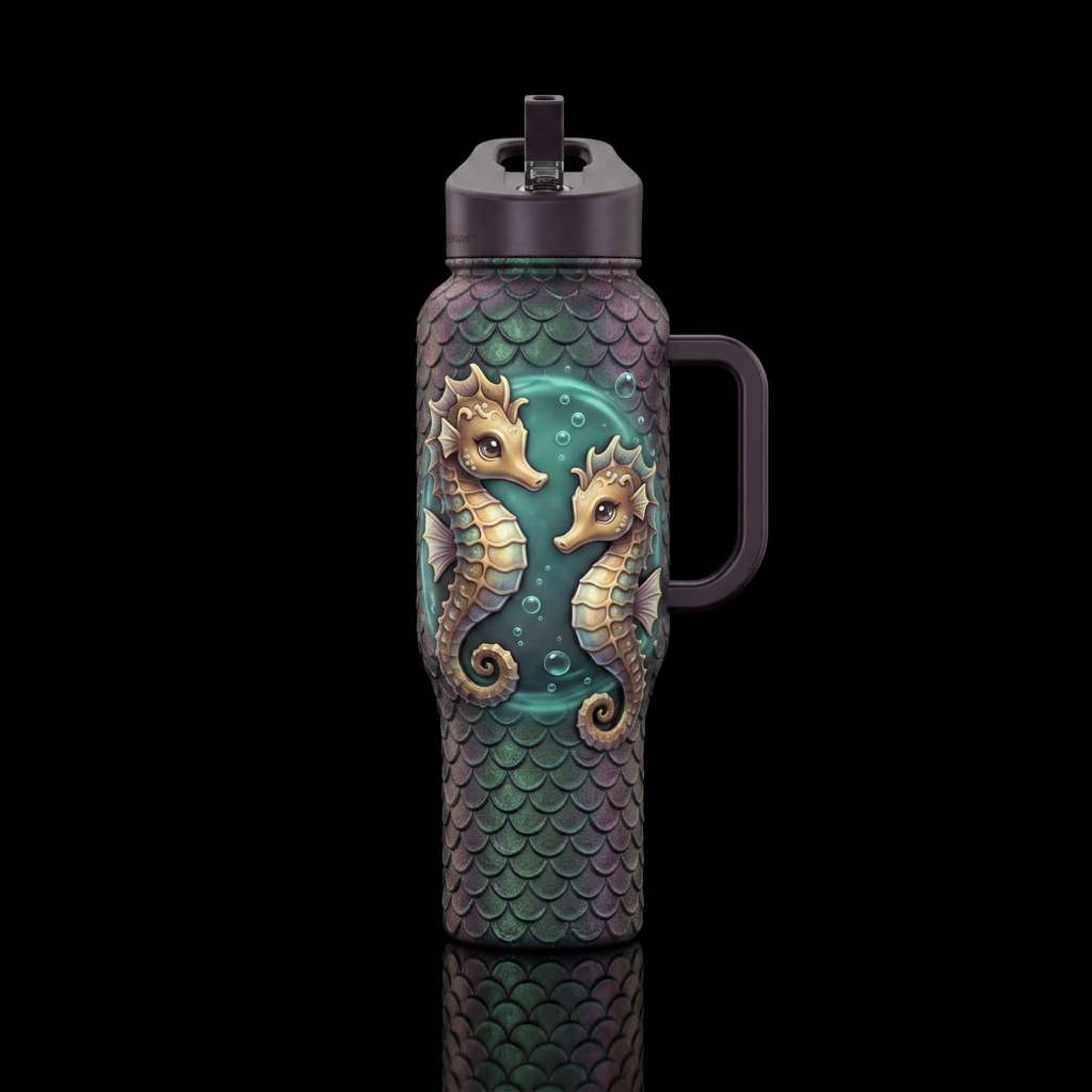 Deep sea green, oxidized copper highlights, royal ... water bottle design