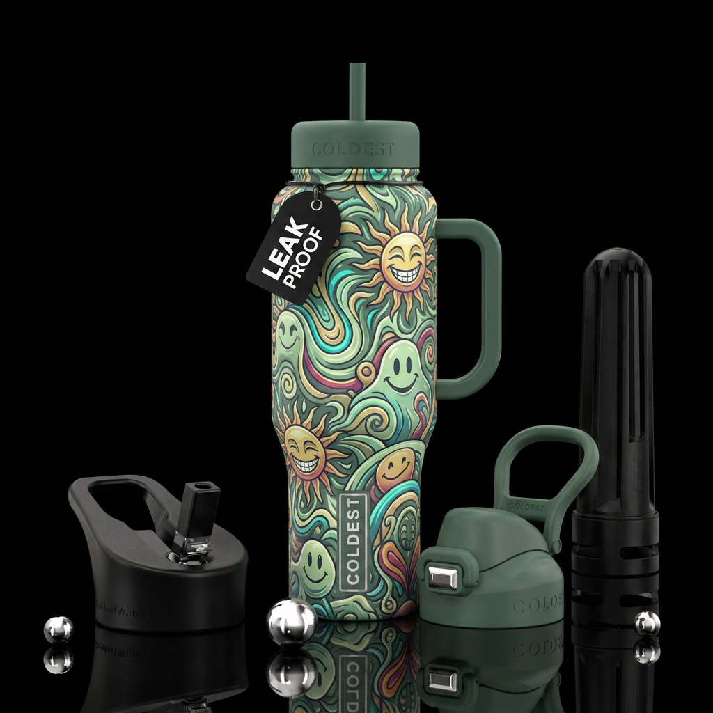 psychedelic, sage, happy mood water bottle design