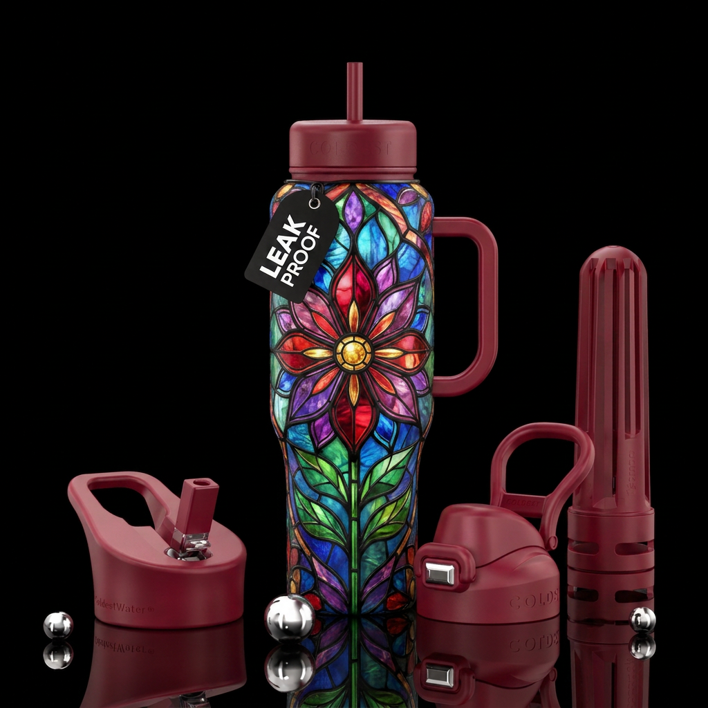 Stained glass flower water bottle design