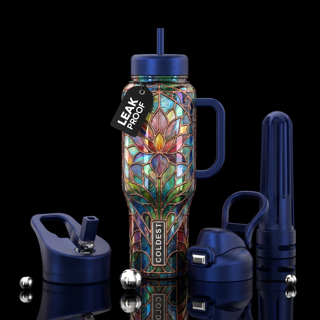 Stained glass flower water bottle design