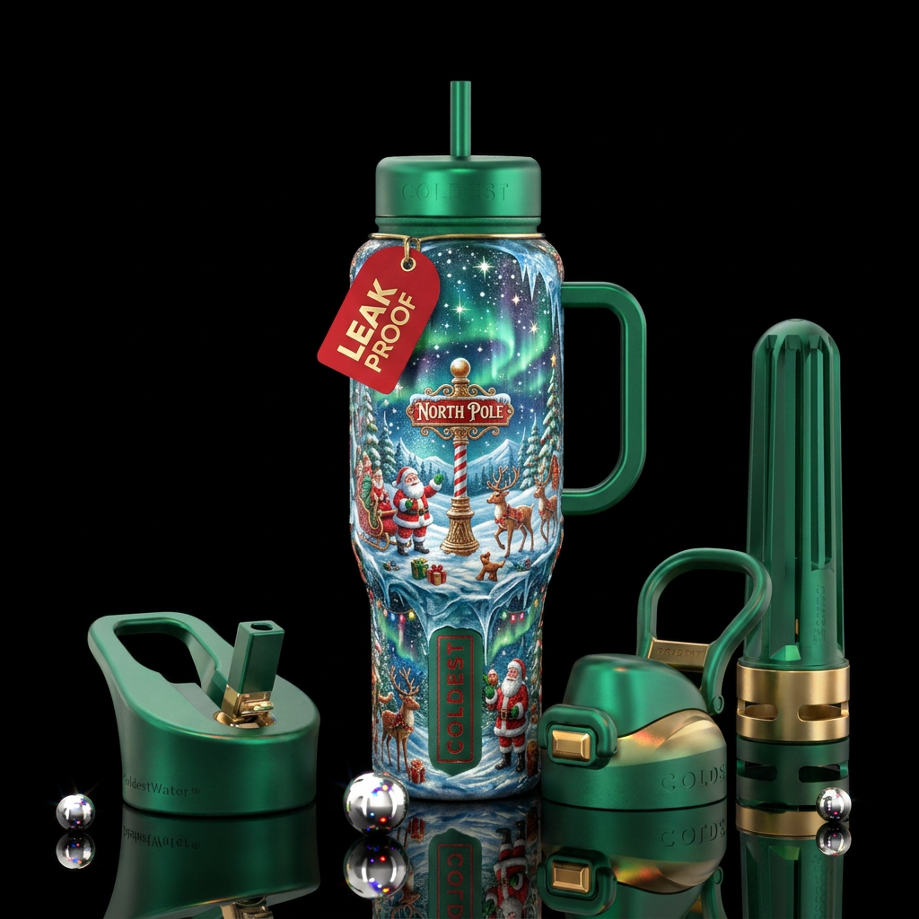 Extravagant Christmas north pole water bottle design