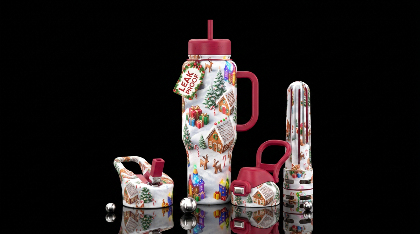 Extravagant Christmas north pole water bottle design