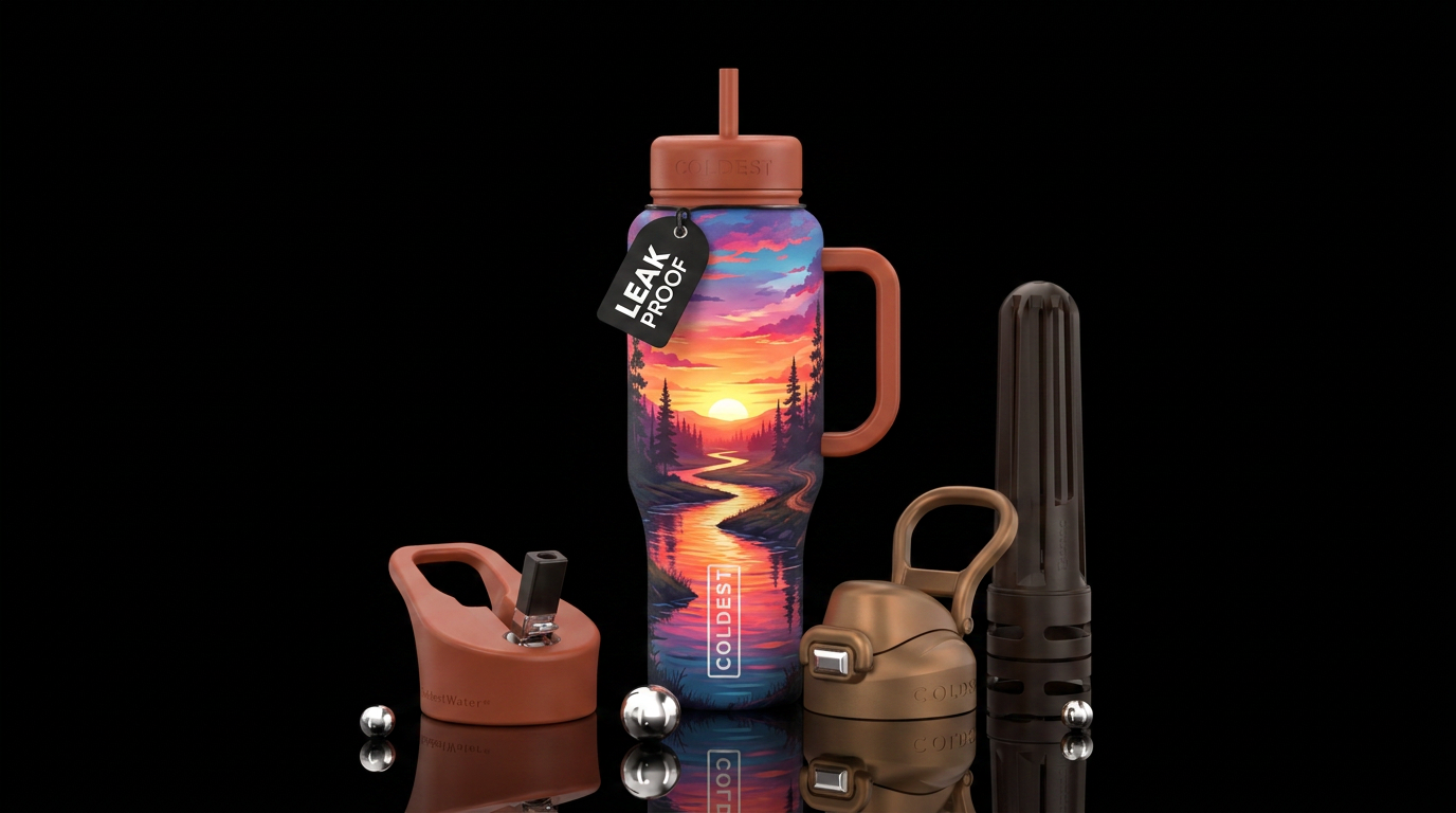 Rustic river sunset water bottle design